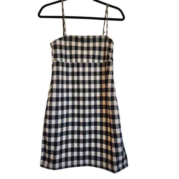 NWT Urban Revivo Blue/White Check Mini Dress Size 6 Adjustable Straps Side Zip - Picture 1 of 14